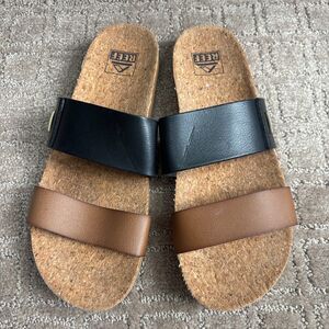 Reef Cushion Bounce Vista Sandal Women's 8 Black Tan Casual Comfort EUC
